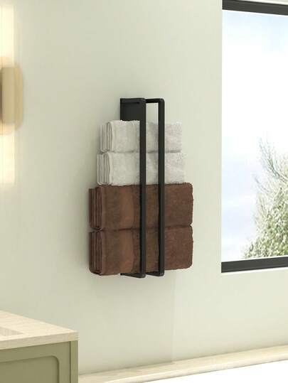 1 Stück platzsparender Handtuchhalter, ohne Bohren, wandmontiert, Metallmaterial, modernes Design, geeignet für Badezimmer Handtuchaufbewahrung, Badezimmer Accessoire