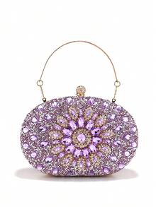Acrylic Diamond Evening Clutch Bag, Party Wedding Rhinestone Handbag, Popular Chain Shoulder Bag Design - Purple - View 5