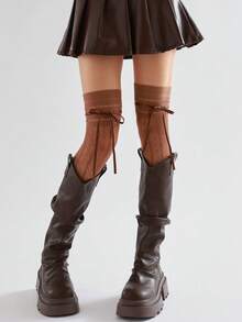 Spring & Summer Ballet Style Bow Tie Hollow Rhombus Pattern Thigh High Socks, Lolita Lace Retro Stockings - Multicolor - View 9