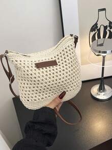 Women's Straw Shoulder Crossbody Bag, Summer Beach Bag - Beige - View 7