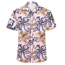Hawaiian Shirt For Men Tropical Shirts Summer Beach Button Down Short Sleeve Luau Aloha Floral Cruise Vacation Outfit 2026 - Flower Blue Pink - View 2