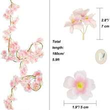 Vite artificiale di fiori di ciliegio rosa, ghirlanda di fiori di glicine finti, adatta per arco da matrimonio, San Valentino, decorazione parete domestica, decorazione tavolo da festa e sfondo da giardino - Multicolore - Visualizzare 7