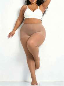 2双装女士性感20D透明连裤袜，时尚简约，舒适透气 - 杏色 - 查看 2