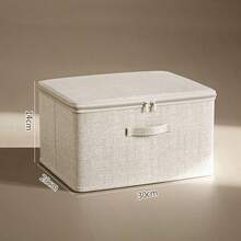 1 pieza Caja de almacenamiento plegable de lino, organizador con tapa de gran capacidad, plegable y apilable (sin cerradura) - Multicolor - Ver 14
