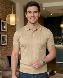 Men's Casual Polo Shirt, Short-Sleeved Knit Top, Elegant Style - trắng - Xem 4