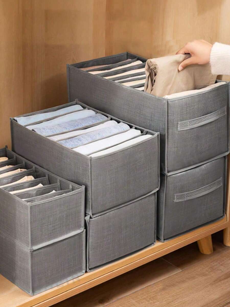 Hộp đựng đồ màu xám nhiều tầng, hộp sắp xếp tủ quần áo thiết kế gấp gọn, vách ngăn ngăn kéo bằng vải không dệt, giải pháp tiết kiệm không gian lưu trữ dưới gầm giường, tay cầm dễ nâng. - Xám - Xem 1