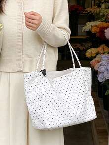Grand sac à main femme à pois, sac à épaule réutilisable léger et à la mode, sac fourre-tout en canevas minimaliste pour l'esthétique, les déplacements quotidiens, l'école, les voyages, les courses, la plage, les sorties décontracté. Convient pour la fête des mères, les anniversaires, Noël, les vacances. - Multicolore - Voir 4