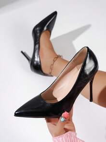 1 Pair Black Sexy Fashion Party Pumps, Suitable For Spring, Autumn And All Seasons, Low Vamp High Heels, Formal Dress Shoes, Super High Thin Heels For Workplace - Than chì đen - Xem 3