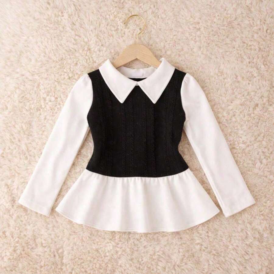 Girls' Long-Sleeved Blouse,  For Bloggers, Cold Weather, Winter / Long-Sleeved Blouse - 黑色/1 件 - 查看 1
