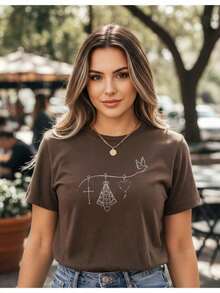 Camisa Camiseta Lançamento Estampada Algodão Nossa Senhora Mãe De Deus Paz Religiosa - Marrom - Visão 1