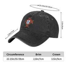 Washed Cotton Portugal Baseball Hat - Adjustable Shoulder Straps, Suitable For Football Fans, Outdoor Sports, And Daily Life As A Retro Outdated Neutral Hat - màu đen - Xem 6