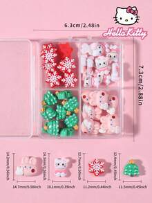 SANRIO 37pcs Cartoon Nail Art Decoration Set, 4 Styles Christmas Series Cat Pattern Nail Rhinestone Flat Bottom Decor DIY - Multicolor - View 5