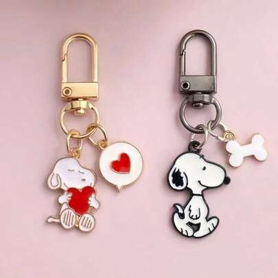 SNOOPY 1套/2个可爱卡通金属钥匙扣，精美礼物，送给男朋友/女朋友，情侣礼物，背包挂件，纪念品，情人节礼物，款式随机