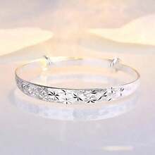 1pc 925 Sterling Silver Plated Bangle With Original  Gypsophila Star Design Bracelets For Women Everyday Wear Holidays Gifts Fashion Elegant Style - Bạc - Xem 6