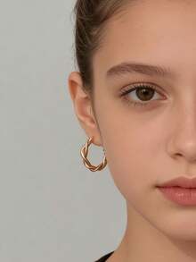 Luxury Retro Gold Twist Hoop Earrings, Unique Woven Texture Earrings, Versatile Daily Wear Earrings, Birthday Gift For Girlfriend - Gold - View 2