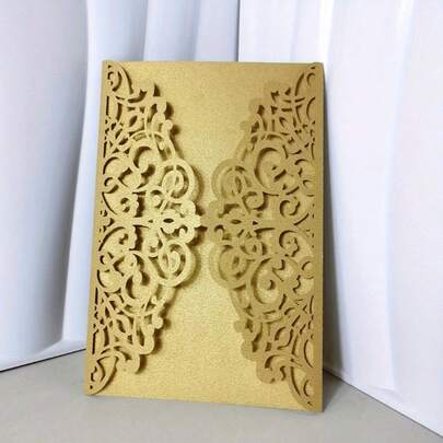 Tarjetas de invitación de boda con corte láser de papel perla en azul marino con acentos dorados - Perfectas para bodas, aniversarios y eventos especiales - Diseño sofisticado con espacio para tarjeta interior, regalos de boda