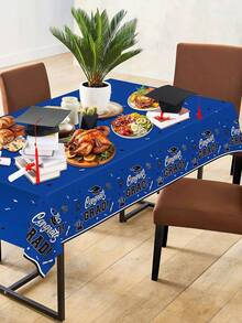 5 piezas Conjunto de decoraciones de graduación 2026, que incluye mantel de ceremonia de graduación, clips transparentes para mantel y mantel con tema azul. Estos manteles desechables azules rectangulares son perfectos para la decoración de la ceremonia de graduación 2026, suministros para fiestas de graduación y reuniones de graduación. - Mantel de graduación GRAD - Azul - Ver 3