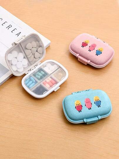 Cute Little Pill Pattern Pattern Printing Portable Pillbox,Moisture-Resistant Pill Organizer, Compartments Travel Pill Organizer, Daily Pill Case Small Pill Box For Pocket Purse,Portable Pill Container Medicine Vitamin Organizer,Reusable Pill Case For Men And Women, Medicine Planner,Daily Pocket-Sized Pillbox For Storing Vitamins,Medications,Supplements,Home And Travel Essential Accessory,Daily & Emergency Packaging Essentials