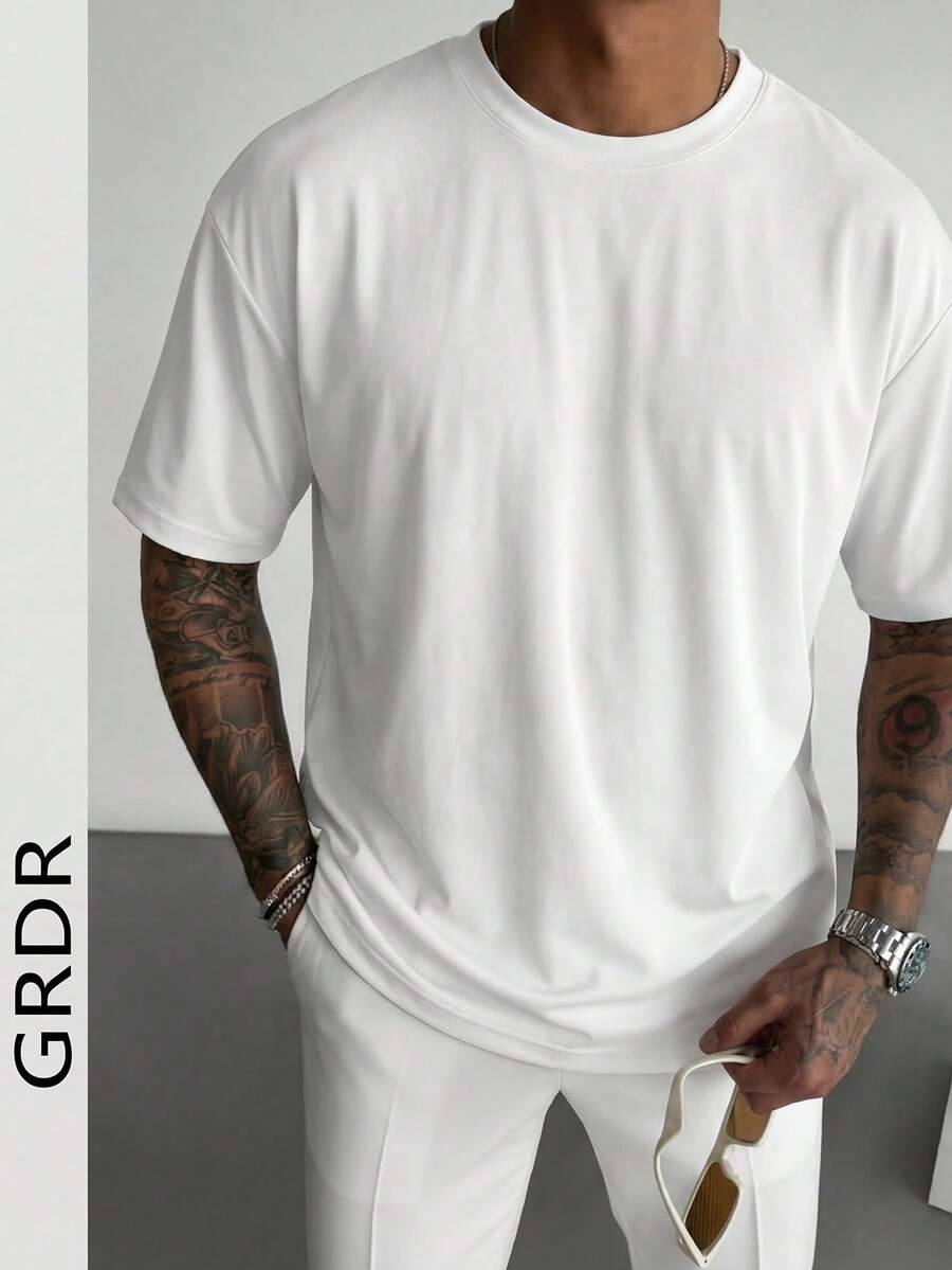 GRDR 男士时尚宽松短袖T恤 | 精致设计 | 夏季必备 | 百搭易配 | 展现你的风格 - 白色 - 查看 1