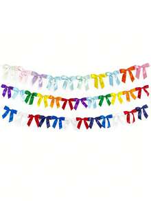 1pc Soft Color Bow Decor Garland, Pre-Strung Ribbon Bow Ornament Suitable For Home Decor, Birthday, Wedding, Bridal Party - Bow Banner - View 5