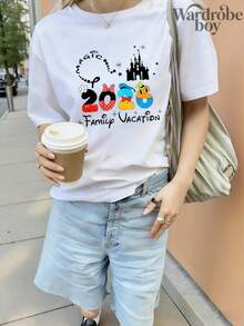 Disney 1PC Authorized Short Sleeved Printed T-Shirt, Cartoon Patterned Short Sleeved Family Printed T-Shirt, Perfect For Family Outings And Vacations. This Is A New 2026 Short Sleeved T-Shirt, An Ideal Choice For Mother's Day, Suitable For Both Men And Women. Made Of High-Quality Pure Cotton, Comfortable And Breathable All Year Round. Exquisite Design Is The Preferred Gift - 女士 - 查看 2