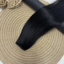Double Inject XO Hole Weft Human Hair Extensions 16" Invisible Twin Tab Weft Hair Pull Through Micro Hair Natural Straight 40g/pack for Women 7 Colors - S1B - Übersicht 3