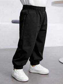 1 buc. Pantaloni jogging casual confortabili, simpli, de culoare solidă, pentru copii mici, băieți - Negru - Vizualizare 7