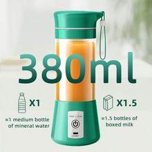 380毫升升级大容量个人搅拌机，6刀片3D不锈钢材质，21000转/分钟高速电动榨汁搅拌机，1500毫安时USB充电无线搅拌机，适用于碎冰/水果/健身/旅行/办公，配有便携背带 - 彩色 - 查看 7