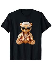 Camiseta de Oso de Peluche de Lujo, Corte Holgado, Nueva, Unisex, de Manga Corta, Cómoda y Acogedora, Hecha de 100% Algodón, Disponible en Tallas S-XXXL, Suave y Casual, Lavable a Máquina - Perfecta para Uso Diario y Regalos Únicos, Ropa Casual para Todas las Temporadas para Entusiastas del Deporte |   Camiseta de Diseño Divertido |   Ideal para gimnasio y actividades al aire libre, camiseta gráfica para hombre, camiseta divertida para hombre, camiseta blanca para hombre, camiseta oversize para hombre, camiseta de diseñador para hombre, camiseta vintage para hombre, camiseta de Halloween para hombre. - Negro - Ver 1