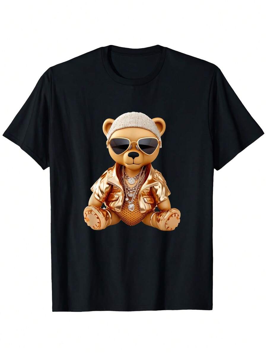 Camiseta de Oso de Peluche de Lujo, Corte Holgado, Nueva, Unisex, de Manga Corta, Cómoda y Acogedora, Hecha de 100% Algodón, Disponible en Tallas S-XXXL, Suave y Casual, Lavable a Máquina - Perfecta para Uso Diario y Regalos Únicos, Ropa Casual para Todas las Temporadas para Entusiastas del Deporte |   Camiseta de Diseño Divertido |   Ideal para gimnasio y actividades al aire libre, camiseta gráfica para hombre, camiseta divertida para hombre, camiseta blanca para hombre, camiseta oversize para hombre, camiseta de diseñador para hombre, camiseta vintage para hombre, camiseta de Halloween para hombre. - Negro - Ver 1