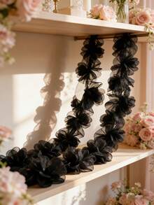 1pc Black Floral Hanging Wreath, Gothic Romantic Wreath Decor, Dark Aesthetic Party Backdrop Wall Ceiling Curtain Arch Staircase Handrail Decor For Halloween Wedding Anniversary Photography Studio Home Living Room Bedroom Dining Room Fireplace Window Porch Garden Event Engagement Rustic Vintage Indoor Outdoor Decoration - Multicolor - View 4