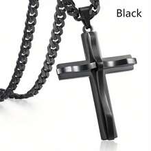 1pc Men's Hip-Hop Style Black Cross Pendant Necklace - Gun Black - View 3
