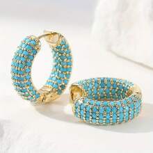 1 Pair Retro Bohemian Style Earrings With Synthetic Turquoise Hoop Earrings, Suitable For Daily Wear And Gift Giving, An Excellent Choice For Gifting To Family And Friends - Gold - View 8