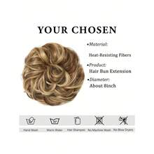 Black Messy Bun Hair Piece Wavy Curly Scrunchies Synthetic Chignon Ponytail Hair Extensions Thick Updo Hairpieces For Women 8inch - 彩色 - 查看 7