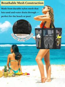 Large Capacity Waterproof Beach Bag, Portable Mesh Beach Bag, Lightweight Collapsible Beach Bag, Portable Travel Bag, Mesh Beach Bag Swim Tote Bag, Multifunctional Shoulder Shopping Bag Handheld Beach Mesh Hollow Out Bag Hollow Bag, Summer Beach Toy Storage Bag, Bath Swimming Large Capacity Storage Bags, Bathroom Bag & Shoulder Handbag For Travel Vacation Beach Cruise Essentials , Beach Bag, Holiday, Suitable For Bathroom Toy Storage,Swimming And Fitness,Family Travel, Vacation, Holiday, Beach, Camping &Hiking,Perfect For Summer, Vacation & Beach, Hottest Beach Bags[US Local Warehouse] - 彩色 - 查看 4
