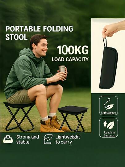 1pc Durable Folding Camping Chair For Adults - Supports Up To 220lbs/100kg, This Portable Outdoor Chair Features A Sturdy Frame, Reinforced Stitching, And A Compact Foldable Design, Perfect For Camping, Beach Outings, Fishing, Gardening, And Travel.