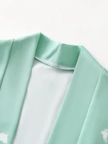 中国风水墨竹纹印花七分袖长袍，新款中式渐变宽松防晒开衫，男士古风和服外套 - 白色 - 查看 6