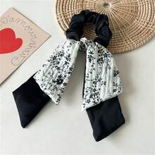 1个精致花卉黑色双层马尾发圈，柔软卷发绳，女士发圈，橡皮筋，发绳，夏季，假日，旅行 - 彩色 - 查看 14