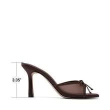Sandalias de tacón cuadrado abierto con lazo para mujer, Sandalias de tacón alto estilo vintage para fiestas - Marrón - Ver 7