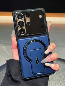 Multifunctional Heavy Industry Anti-Drop Invisible Bracket Support Wireless Charging Phone Case Compatible With Samsung Galaxy S26Ultra S25Ultra S24Ultra S23Ultra S26 S25 S24 A57 A56 Luxury Camera Lens Protect Stand Shock Protection Bumper Back Cover - Blue - View 3