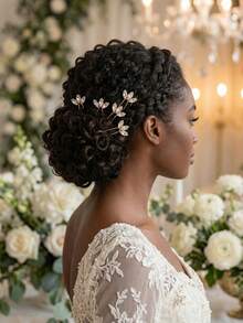 5pcs Women's Handmade White Glass Rhinestone Leaf Hair Fork Headpiece Bride Wedding Party,Summer,Beach - Gold - View 4