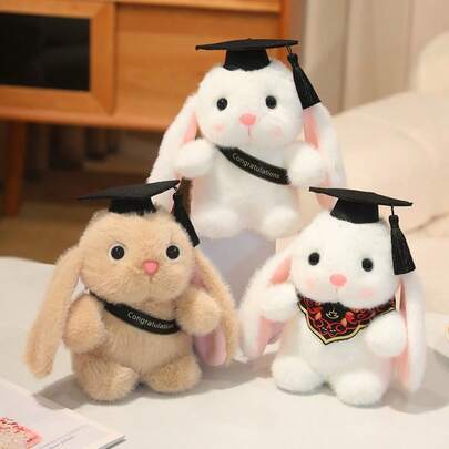 1pc Soft & Cute Droopy Ear Rabbit Doctor Hat Plush Doll, Chinese Style Shawl Design Graduation Season Exclusive Stuffed Doll, Graduation Gift For Students, Friends, Teachers, Adorable Healing Plush Doll, Full Of Ceremony Graduation Souvenir, Photo Prop