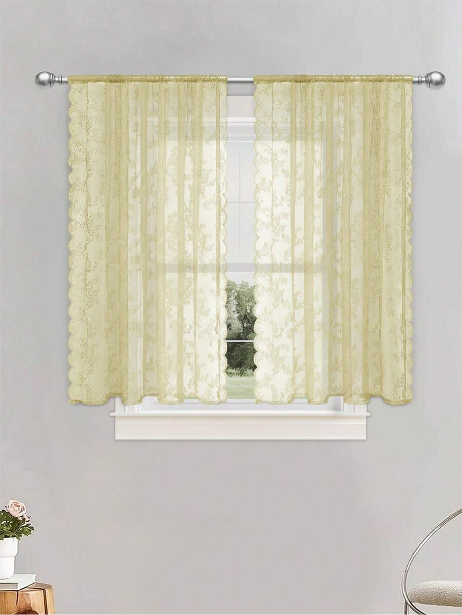 1pc Balcony Shoe Cabinet Cover Decorative Curtain, Kitchen Decor Lace Valance - Beige - View 1
