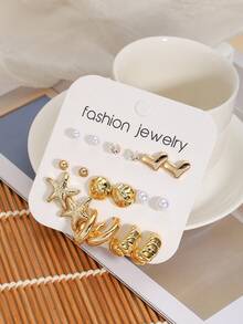 18件套时尚仿珍珠CCB蝴蝶结、心形、海星、水滴耳钉套装，适合女性日常、旅行、度假佩戴，可作为女友礼物，C形耳环套装，也是送给朋友、家人、母亲节的最佳礼物。 - 彩色 - 查看 7