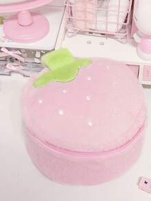 1pc Strawberry Plush Cosmetic Bag, Niche Travel Handheld Large Capacity Girly Jewelry & Sundries Storage Pouch, Cute Accessory - View 6