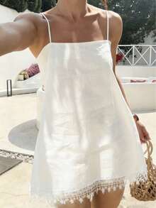 100%纯棉夏季轻薄度假沙滩连衣裙，白色，适合派对和约会 - 白色 - 查看 9