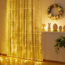 1pc 6m/3 Meters Home Decor LED String Lights - Warm Light, Battery Powered, Suitable For Easter, Mother's Day, Wedding Party, Birthday Atmosphere Decoration - Battery Box Curtain Light - View 4
