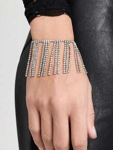 outingfit 1pc Fashion Tassel Bracelet, Ins Style Minimalist Rhinestone Bracelet Accessory For Women - Silver - View 1