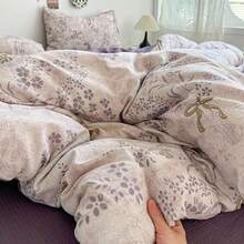 4pcs Bedding Set, Purple Ditsy Floral, Bowknot Duvet Cover, Soft & Breathable Polyester Bedding Set, Vintage French Romantic Botanical Floral Decor, Featuring Elegant Purple Flowers & Butterflies, Suitable For All Seasons, Includes 1 Duvet Cover (No Filling), 1 Bed Sheet, 2 Pillow Shams (No Filling) - Mauve Purple - View 6