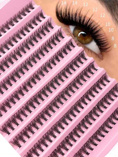 200 pièces Bouclettes indépendantes frisées, capacité élevée 30D Boucle D 8-14mm DIY, apparence naturelle et super épaisse, fine, super douce, super légère, cils artificiels segmentés indépendants réutilisables, kit d'extension de cils, convient à tous